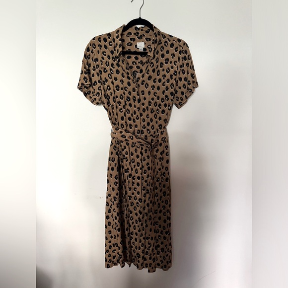 a new day Dresses & Skirts - Leopard Short Sleeve Button Midi Dress with Matching Belt